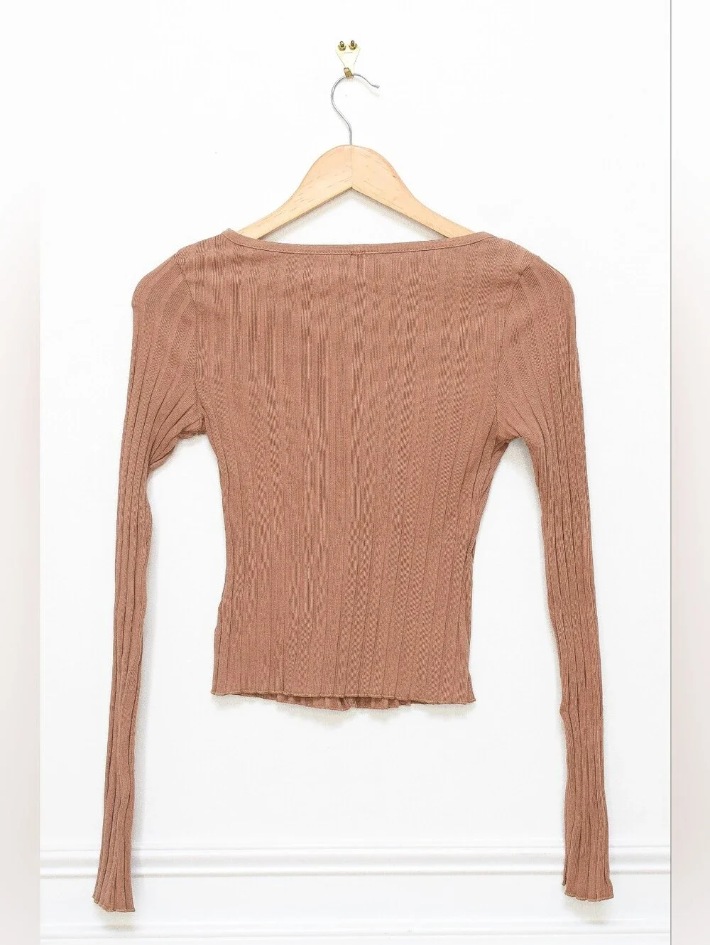 Free People Tilly Ribbed Cardigan Button Front Top Mocha Brown Size XS Y2K - Picture 7 of 10